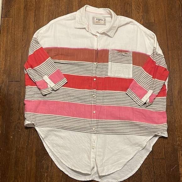 Anthropologie Holding Horses Striped Loose Fit Boho Button Down Cotton Top M/L - Picture 2 of 6